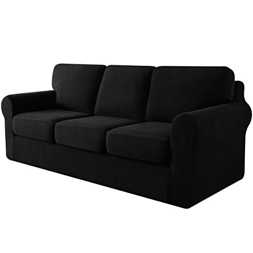 subrtex 7 fodere per divano, multifunzionali per divani, con federe separate e schienali separati, protezione per mobili a 3 posti (grande, nero), 052