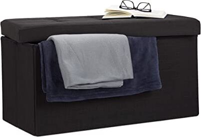 Relaxdays Pouf con Contenitore XL, Cassapanca con Coperchio, Panca Pieghevole, Sgabello Poggiapiedi, 36x76x38 cm, Nero, Lino