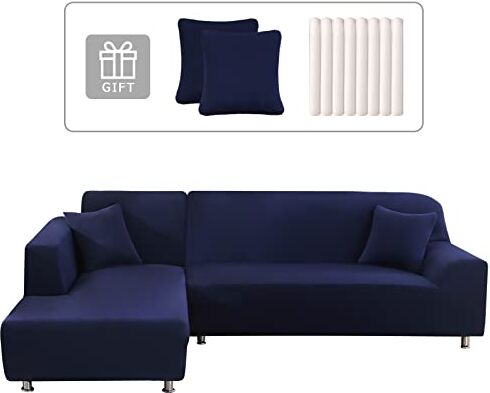 Lydevo Copridivano con Penisola Elasticizzato,Copridivano Angolare a Sinistra/Destra Universale con 2 Federi,Fodere Divano Penisola Forma di L,Chaise Longue Sofa Cover(2 Posti+3 Posti,Blu Navy)