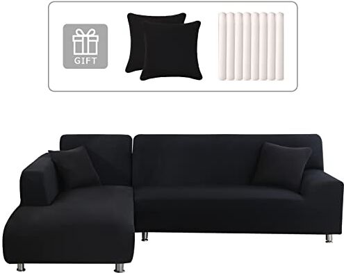 Lydevo Copridivano con Penisola Elasticizzato,Copridivano Angolare a Sinistra/Destra Universale con 2 Federi,Fodere Divano Penisola Forma di L,Chaise Longue Sofa Cover(3 Posti+4 Posti,Nero)