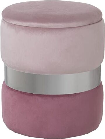 DRW Pouf Rotondo con Contenitore in Velluto Rosa 2 tonalità e Argento 37 x 43 cm, Multicolore, estandar