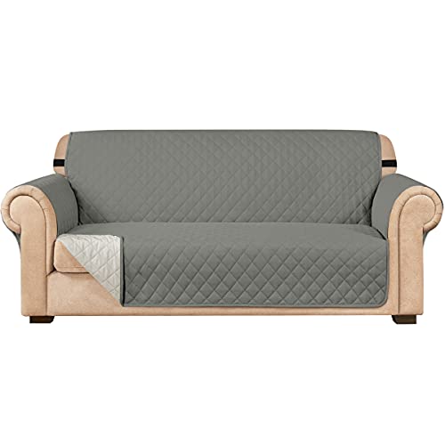 subrtex Copridivano trapuntato reversibile per divano a 1,2,3 posti, con cinghie elastiche regolabili, tasca laterale portaoggetti (divanetto, grigio chiaro)