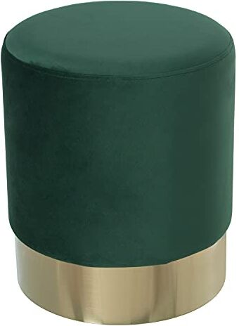 DRW Pouf in Legno + MDF, Metallo e Poliestere in Verde Scuro e Oro 35 x 42 x 10 cm, 35x42x10cm