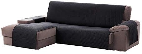 textil-home Textilhome Copridivano Salvadivano Chaise Longe ADELE Color Nero -BRACCIOLO SINISTRA Protezione per divani imbottiti Dimencione 200cm -(VISTO DI FRONTE).