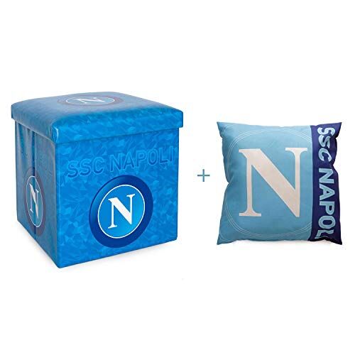 SSC Napoli_ Kit Pouf puff contenitore poggiapiedi sgabello napoli + Cuscino arredo napoli ufficiale