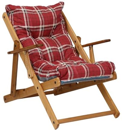 LIBEROSHOPPING.eu - LA TUA CASA IN UN CLIK Poltrona Pieghevole sdraio in legno Abete 3 Posizioni Cuscino tessuto Imbottito per soggiorno giardino made in italy RELAX (Rosso)