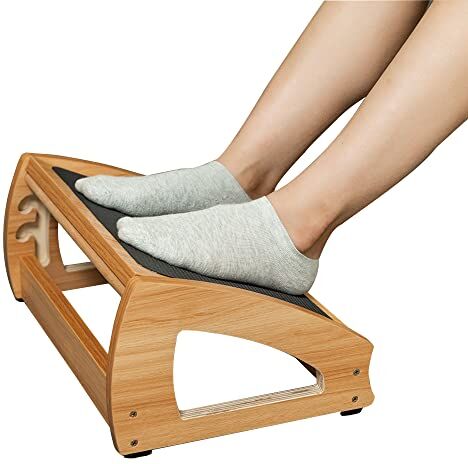 StrongTek Poggiapiedi ergonomico sotto la scrivania, 3 altezze regolabili in legno, grande superficie antiscivolo, migliora la postura e la circolazione sanguigna, fino a 180 kg (naturale)