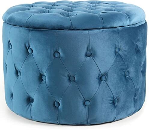 Menzzo Pouf, Velluto, Blu, L60 x P60 x 43 cm