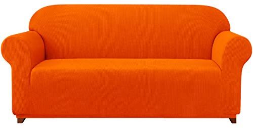 subrtex Copridivano 3 Posti con Braccioli Elasticizzato Antigraffio Gatto Cani Fodera Moderno Universale Divano Protector Lavabile(3 Posti, Arancio)