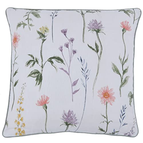 Sleepdown Cuscino decorativo in morbido cotone con motivo floreale, per decorare la casa, divano, camera da letto e auto, 45 cm x 45 cm, colore: bianco multicolore