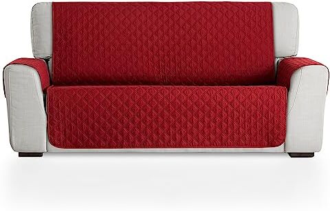 MAXIFUNDAS FUNDAS DE SOFA & CHAISE LONGUE MAXIFUNDAS   Copridivano imbottito reversibile 3 posti copridivano extra morbido rosso/beige copridivano con strisce elastiche di fissaggio copridivano modello