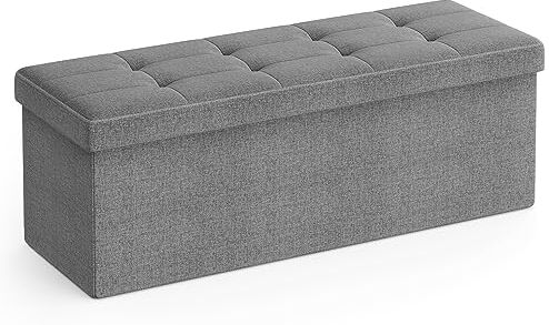 SONGMICS Pouf Contenitore da 110 cm, Cassapanca Pieghevole, Panca Contenitore, Poggiapiedi, per Camera da Letto Ingresso Soggiorno, Grigio Chiaro