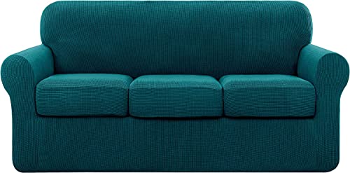 subrtex Copridivano a 3 posti con 3 cuscini separati, ad alta elasticità, per poltrona, protezione lavabile per mobili (3 posti, blu verde)