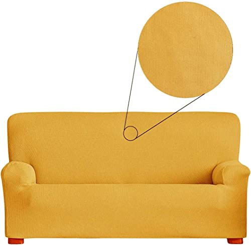 Corredocasa Copripoltrona e Copridivano 2/3/4 Posti Millerighe NO STIRO Made in Italy Vari Colori in Tessuto Elasticizzato (Giallo, Poltrona 85-115 cm)