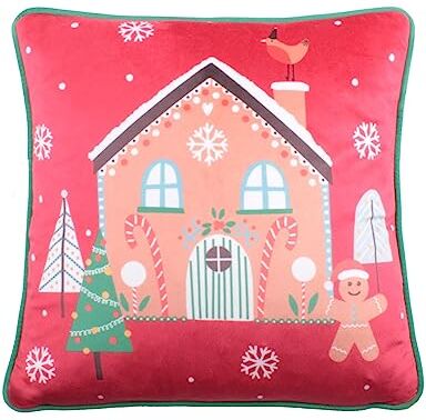 Fusion Christmas Cuscino imbottito in velluto, motivo: omino di pan di zenzero, 43 x 43 cm, multicolore