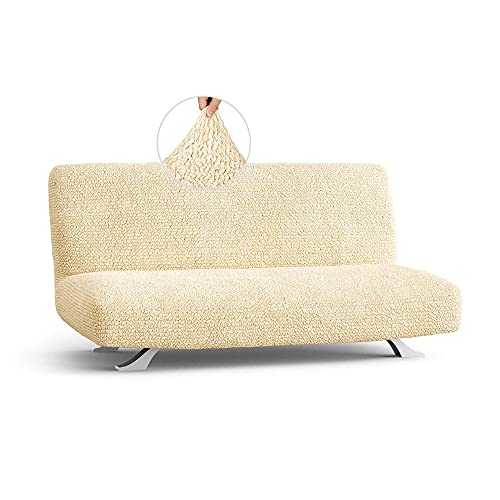 Menotti Copridivano angolare a forma di L, 1, 2, 3 posti, per divano e poltrona, protezione in tessuto elasticizzato, colore beige (divano letto senza braccioli)