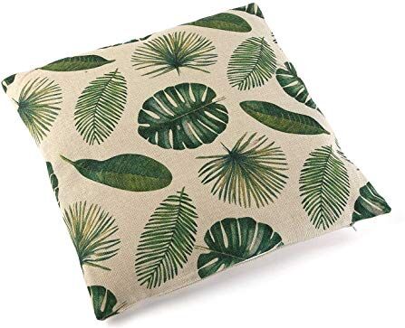 VERSA Cuscino Quad Ripieno Tropic, Poliestere, Bianco/Verde, 45x45x15 cm