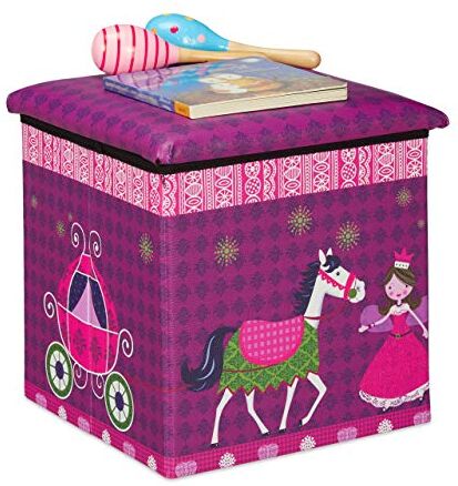 Relaxdays Pouf Contenitore, Porta Giochi per Bambini, Sgabello, Design-Principesse, Poggiapiedi, 31x31x31 cm, Lilla