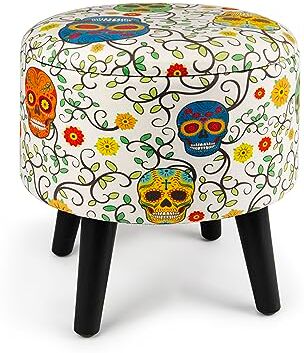 Excelsa Calavera Pouf con Contenitore, Struttura in Legno con Rivestimento Esterno in Velluto, Imbottito, Diametro Cm. 35,5