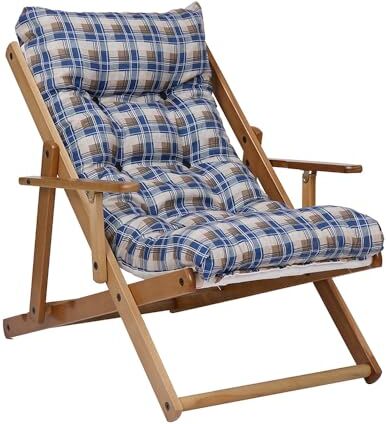 LIBEROSHOPPING.eu - LA TUA CASA IN UN CLIK Poltrona Pieghevole Sdraio in Legno Abete 3 Posizioni Cuscino Tessuto Imbottito per Soggiorno Giardino Made in Italy Relax (Blu Strike)