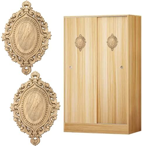 DHER Mobili in legno intagliato Applicare Decorazione in Legno Intagliato Non Verniciato 2PCS porta tavolo letto decorativo applique ovale gomma legno rilievo floreale pezzo legno intagliato applique