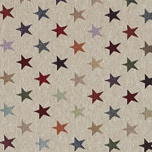 Kt KILOtela Tessuto Arredo Tappezzeria, Jacquard Gobelin, Rivestire Poltrone, Divani, Testiera Letto, Confezionare Cuscini, 100 cm Lunghezza x 280 cm Larghezza, Stelle, Beige, Multicolore 1 Metro