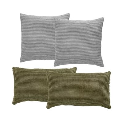 andiamo Emy Set di cuscini decorativi con effetto velluto a coste – 2 x 40 x 40 cm in grigio + 2 x 30 x 50 cm in verde oliva andiamo Emy Set di cuscini decorativi con effetto velluto a coste – 2 x 40 x 40 cm in grigio + 2 x 30 x 50 cm in verde oliva