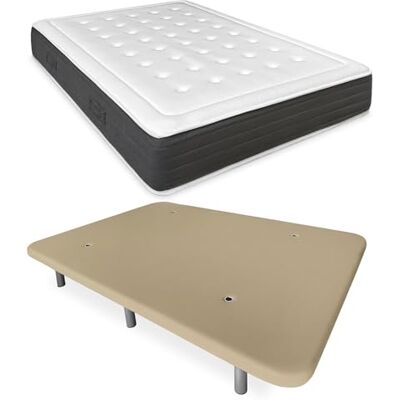 DUÉRMETE ONLINE Letto completo con materasso viscoelastico Bio Nature + base imbottita rinforzata beige con 6 gambe metalliche filettate, 135 x 190 DUÉRMETE ONLINE Letto completo con materasso viscoelastico Bio Nature + base imbottita rinforzata beige con 6 gambe metalliche filettate, 135 x 190