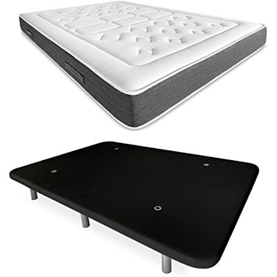 DUÉRMETE ONLINE Nero Letto Completo con Materasso Viscoelastico Bio Nature + Base Imbottita Rinforzata Colore 6 Gambe, Legno, 105 x 190 DUÉRMETE ONLINE Nero Letto Completo con Materasso Viscoelastico Bio Nature + Base Imbottita Rinforzata Colore 6 Gambe, Legno, 105 x 190