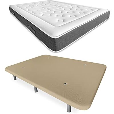 DUÉRMETE ONLINE Letto completo con materasso viscoelastico Bio Nature + base imbottita rinforzata beige con 6 gambe metalliche filettate, 105 x 190 DUÉRMETE ONLINE Letto completo con materasso viscoelastico Bio Nature + base imbottita rinforzata beige con 6 gambe metalliche filettate, 105 x 190