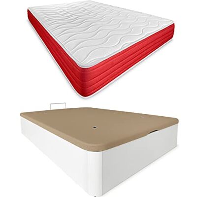 DUÉRMETE ONLINE Confezione materasso viscoelastico Lite reversibile + lettino in legno pieghevole, grande capacità, colore bianco, 105 x 190 DUÉRMETE ONLINE Confezione materasso viscoelastico Lite reversibile + lettino in legno pieghevole, grande capacità, colore bianco, 105 x 190