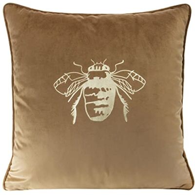 Eurofirany Elegante cuscino decorativo in velluto con stampa, 45 x 45 cm, federa in velluto, morbido cuscino per divano, con api dorati, beige scuro Eurofirany Elegante cuscino decorativo in velluto con stampa, 45 x 45 cm, federa in velluto, morbido cuscino per divano, con api dorati, beige scuro