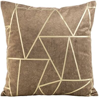 Eurofirany Elegante federa per cuscino in velluto, con stampa, 45 x 45 cm, in velluto, morbido cuscino per divano, motivo triangolare, beige scuro Eurofirany Elegante federa per cuscino in velluto, con stampa, 45 x 45 cm, in velluto, morbido cuscino per divano, motivo triangolare, beige scuro