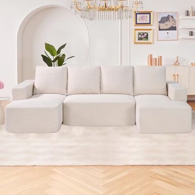 VEVOR Divano Modulare a Letto Angolare a Forma di U con Schiuma, Divano Imbottito in Velluto Capacità Carico 545 kg Lunghezza 256 cm con Cuscini, Mobile per Soggiorno Salone Casa, Beige VEVOR Divano Modulare a Letto Angolare a Forma di U con Schiuma, Divano Imbottito in Velluto Capacità Carico 545 kg Lunghezza 256 cm con Cuscini, Mobile per Soggiorno Salone Casa, Beige