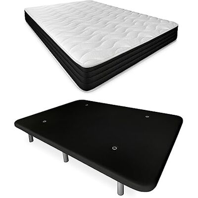 DUÉRMETE ONLINE Letto completo con materasso Pocket Visco Reversibile + Base imbottita rinforzata Colore Nero con 6 gambe, Legno, 105 x 190 DUÉRMETE ONLINE Letto completo con materasso Pocket Visco Reversibile + Base imbottita rinforzata Colore Nero con 6 gambe, Legno, 105 x 190