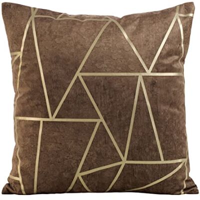 Eurofirany Elegante federa per cuscino in velluto, con stampa, 45 x 45 cm, in velluto, morbido cuscino per divano, motivo triangolare, marrone scuro Eurofirany Elegante federa per cuscino in velluto, con stampa, 45 x 45 cm, in velluto, morbido cuscino per divano, motivo triangolare, marrone scuro