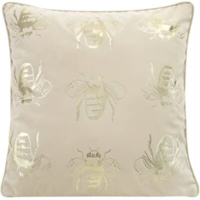 Eurofirany Elegante federa per cuscino decorativo in velluto, con stampa, 45 x 45 cm, rivestimento in velluto, morbido cuscino per divano, con api dorate, colore crema Eurofirany Elegante federa per cuscino decorativo in velluto, con stampa, 45 x 45 cm, rivestimento in velluto, morbido cuscino per divano, con api dorate, colore crema