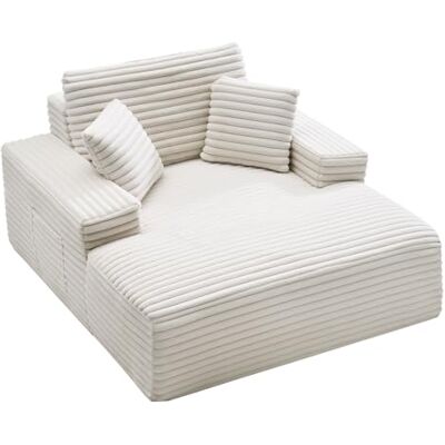 VEVOR Chaise Longue 138 cm, Divano Letto Imbottito con Cuscini Decorativi e Braccioli, Divano Letto con Seduta Profonda per Soggiorno, Poltrona Lounge in Spugna Altamente Elastica, Beige VEVOR Chaise Longue 138 cm, Divano Letto Imbottito con Cuscini Decorativi e Braccioli, Divano Letto con Seduta Profonda per Soggiorno, Poltrona Lounge in Spugna Altamente Elastica, Beige