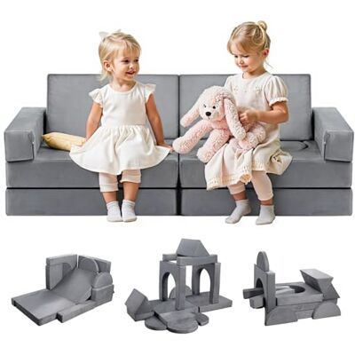 VEVOR Divano Modulare per Bambini, Sedia Componibile Trasformabile con Braccioli, Spugna 28D e Pelo Corto, Combinazione Creativa per Sala Giochi, Camera da Letto, Soggiorno, Grigio, 14 Pezzi VEVOR Divano Modulare per Bambini, Sedia Componibile Trasformabile con Braccioli, Spugna 28D e Pelo Corto, Combinazione Creativa per Sala Giochi, Camera da Letto, Soggiorno, Grigio, 14 Pezzi