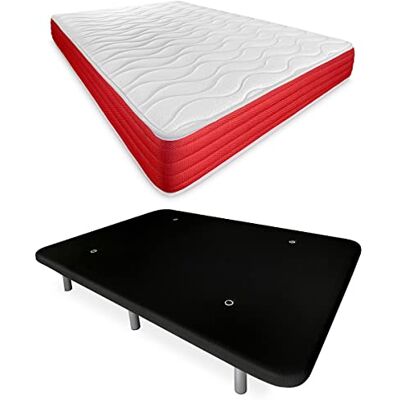 DUÉRMETE ONLINE Letto completo con materasso Lite reversibile + base imbottita rinforzata colore nero con 6 gambe metalliche filettate, 135 x 190 cm DUÉRMETE ONLINE Letto completo con materasso Lite reversibile + base imbottita rinforzata colore nero con 6 gambe metalliche filettate, 135 x 190 cm