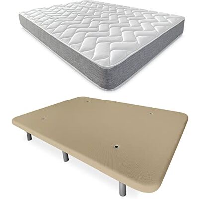DUÉRMETE ONLINE Letto completo con materasso viscotec reversibile + base imbottita rinforzata beige con 6 gambe metalliche filettate, 90 x 190 DUÉRMETE ONLINE Letto completo con materasso viscotec reversibile + base imbottita rinforzata beige con 6 gambe metalliche filettate, 90 x 190