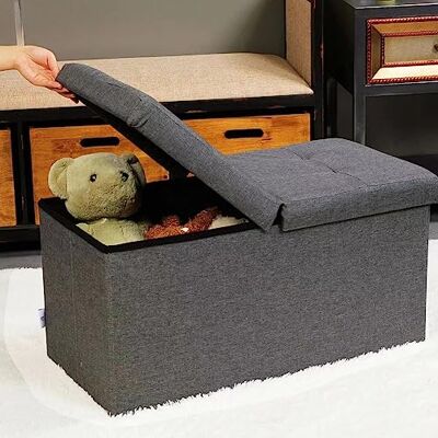 BAKAJI Cassapanca Pouf Contenitore con Rivestimento in Lino, Poggiapiedi con Struttura in Legno, Seduta Imbottita e Comoda, Multiuso, Ideale per Camera da Letto, Ingresso, Design Moderno (Grigio) BAKAJI Cassapanca Pouf Contenitore con Rivestimento in Lino, Poggiapiedi con Struttura in Legno, Seduta Imbottita e Comoda, Multiuso, Ideale per Camera da Letto, Ingresso, Design Moderno (Grigio)