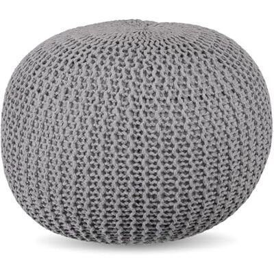 Relaxdays Pouf , Lavorato a Maglia, HxP: 33 x 46 cm, Imbottitura in polistirolo, Cuscino Rotondo, Sgabello Boho, Grigio. Relaxdays Pouf , Lavorato a Maglia, HxP: 33 x 46 cm, Imbottitura in polistirolo, Cuscino Rotondo, Sgabello Boho, Grigio.