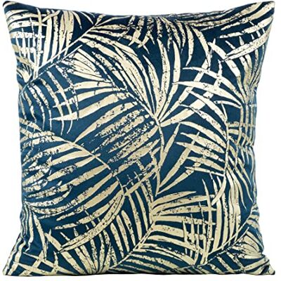 Eurofirany Elegante federa in velluto per cuscino decorativo con stampa, 45 x 45 cm, rivestimento in velluto, morbido cuscino per divano, motivo foglie 2, blu scuro Eurofirany Elegante federa in velluto per cuscino decorativo con stampa, 45 x 45 cm, rivestimento in velluto, morbido cuscino per divano, motivo foglie 2, blu scuro