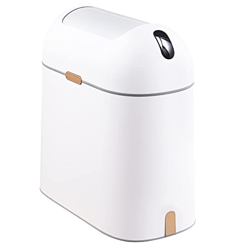 ELPHECO Bidone della spazzatura del bagno con sensore di movimento, 2,5 galloni impermeabile con coperchio a farfalla, cestino della spazzatura per camera da letto, cucina e ufficio, bianco con