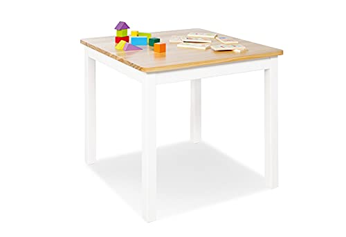 PINOLINO Tavolo per bambini in legno massello Fenna, altezza 51 cm per 2-7 anni, laccato bianco e trasparente