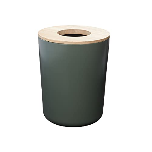 InterDesign iDesign Eco Vanity Cestino Tavolo, Piccolo Cesto rifiuti in Metallo, Studio e Altro, Bidoncino Bagno con Coperchio in sostenibile Legno di Paulownia, Verde/Beige, Lega Acciaio, 21.59/21.59/27.43 cm