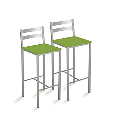 ASTIMESA Due sgabelli alti da cucina con strisce orizzontali in similpelle verde, altezza della seduta: 60 cm,