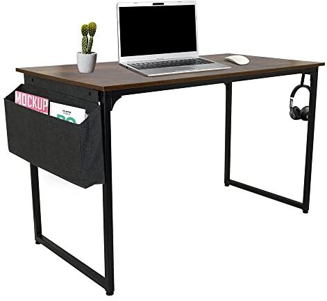 HJH Office Scrivania con vano portaoggetti e gancio WORKSPACE H 120 x 60 cm, colore: Nero/Marrone