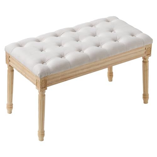 VEVOR Panca Imbottita 16" di Larghezza Fine Letto con Cuscino Imbottito in Schiuma Gambe in Legno Sgabello Poggiapiedi Panca da Ingresso Sala da Pranzo, Soggiorno, Camera da Letto, Corridoio, Beige